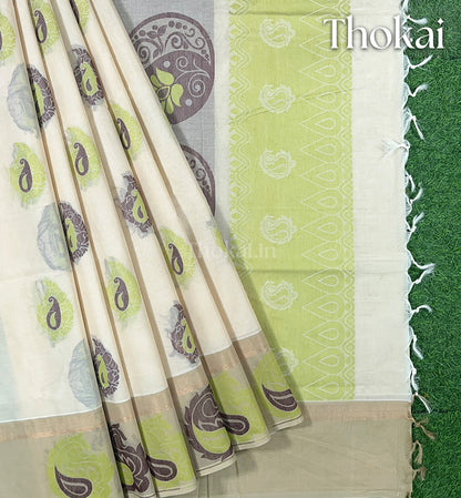 Milky white pure rich cotton saree