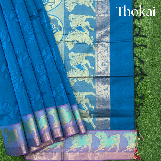 Double blue shade pure rich cotton saree