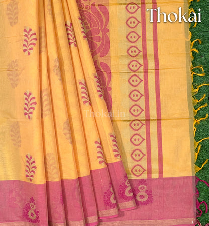 Yellow pure rich cotton saree