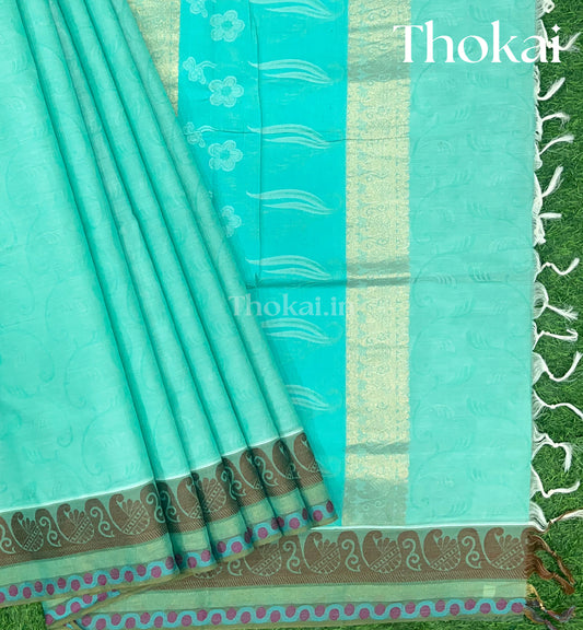 Sky blue pure rich cotton saree