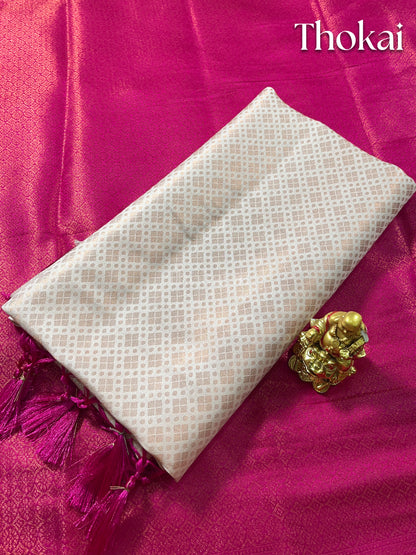 Cream and pink banaras soft silk saree