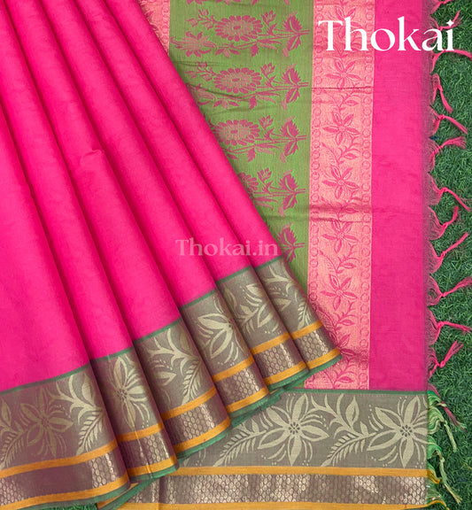 Pink pure rich cotton saree