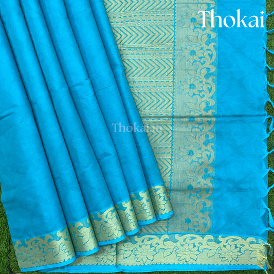 CS blue and gold shade pure rich cotton saree