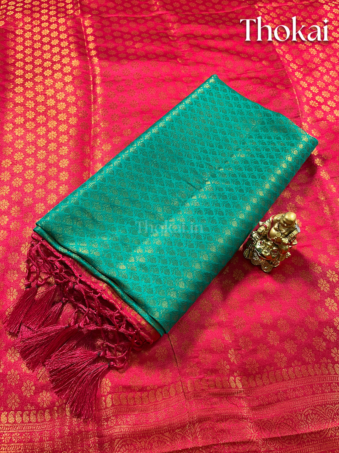 Turquoise green and maroon banaras soft silk saree