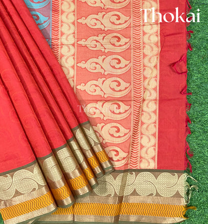 Red pure rich cotton saree