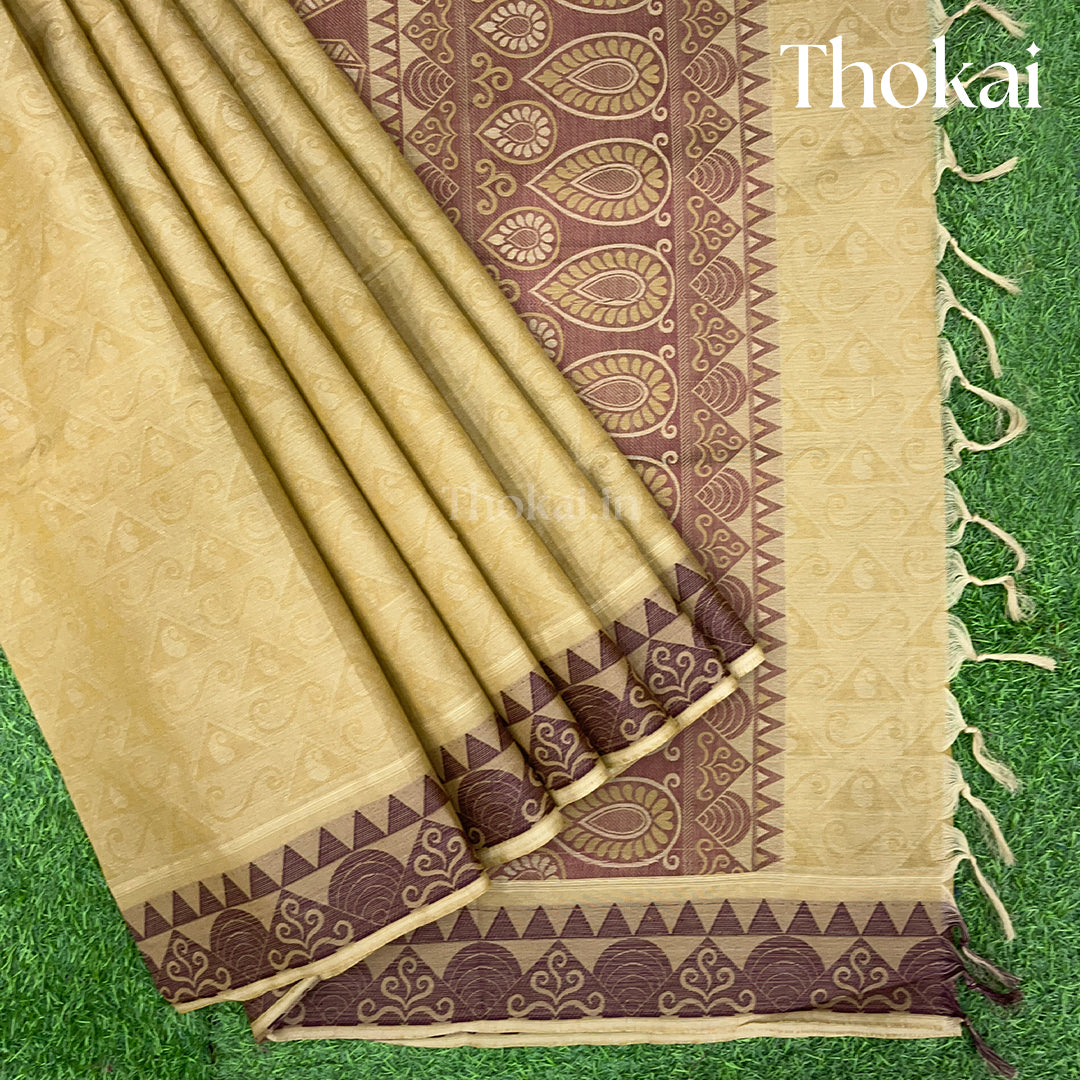 Sand and brown color pure rich cotton saree