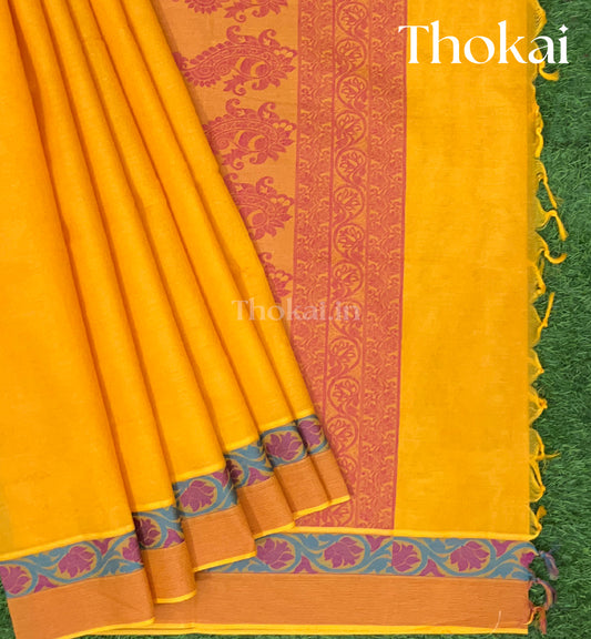 Yellow pure rich cotton saree