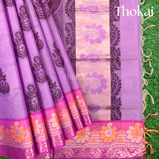 Purple and Brown pure rich cotton saree