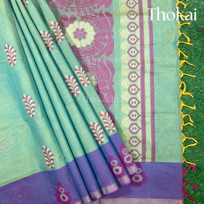 Pista green & Pink pure rich cotton saree