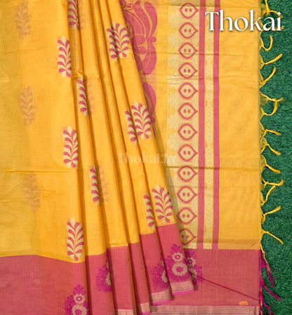 Yellow pure rich cotton saree