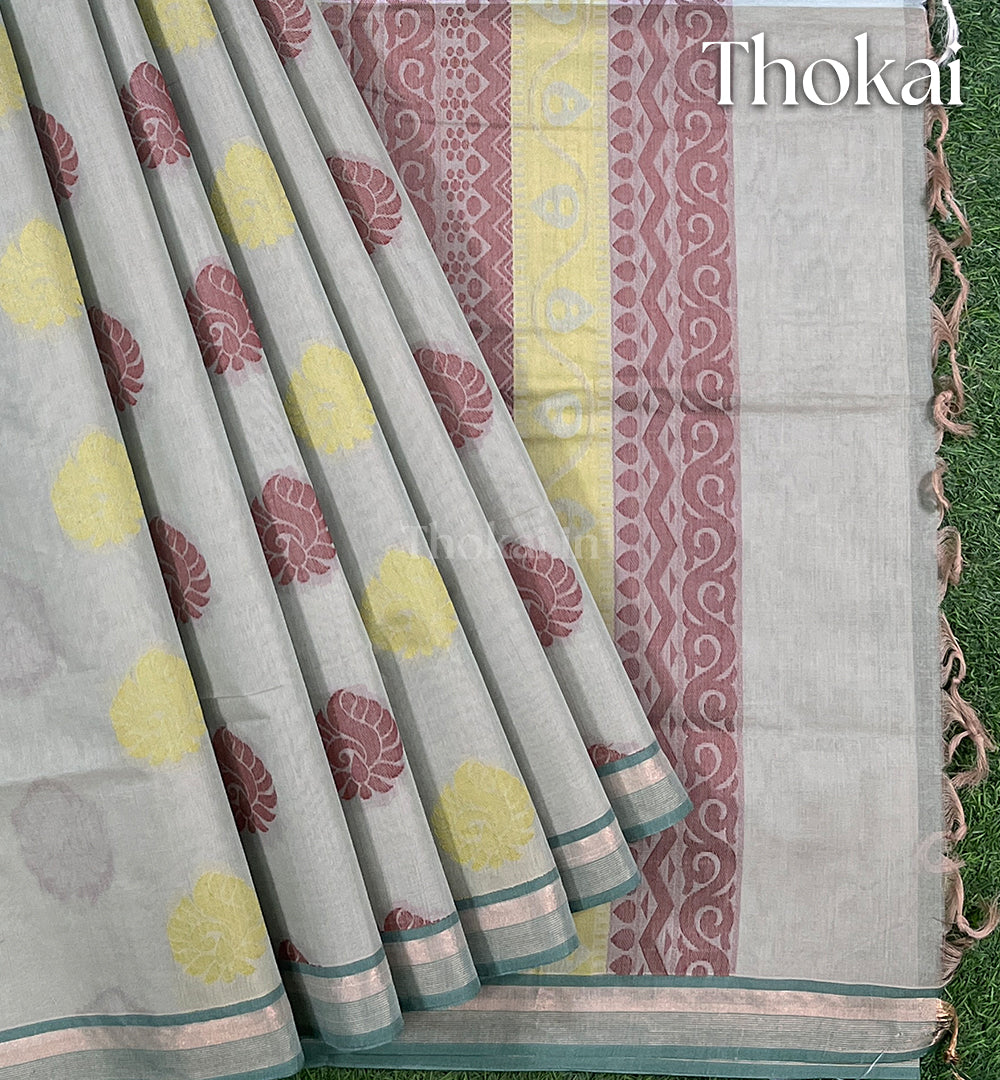 Light green & Gray pure rich cotton saree