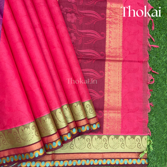 Pink double tone pure rich cotton saree