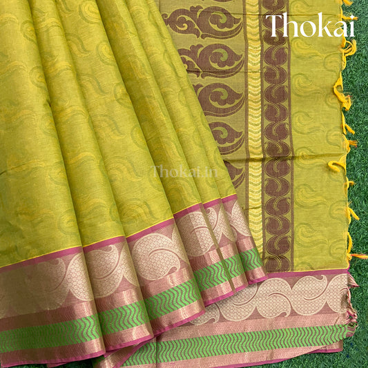 Green and dark green double tone pure rich cotton saree