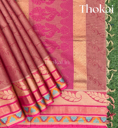 Light red and brown pure rich cotton saree