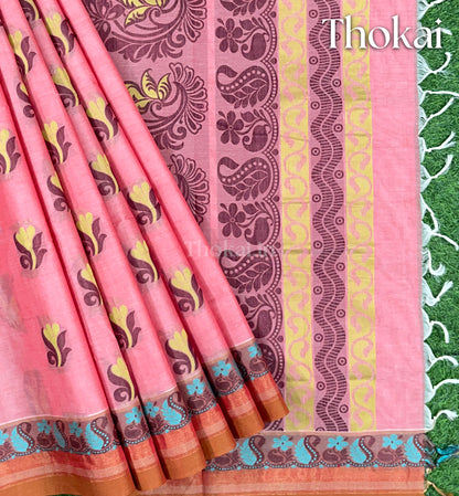Pink pure rich cotton saree
