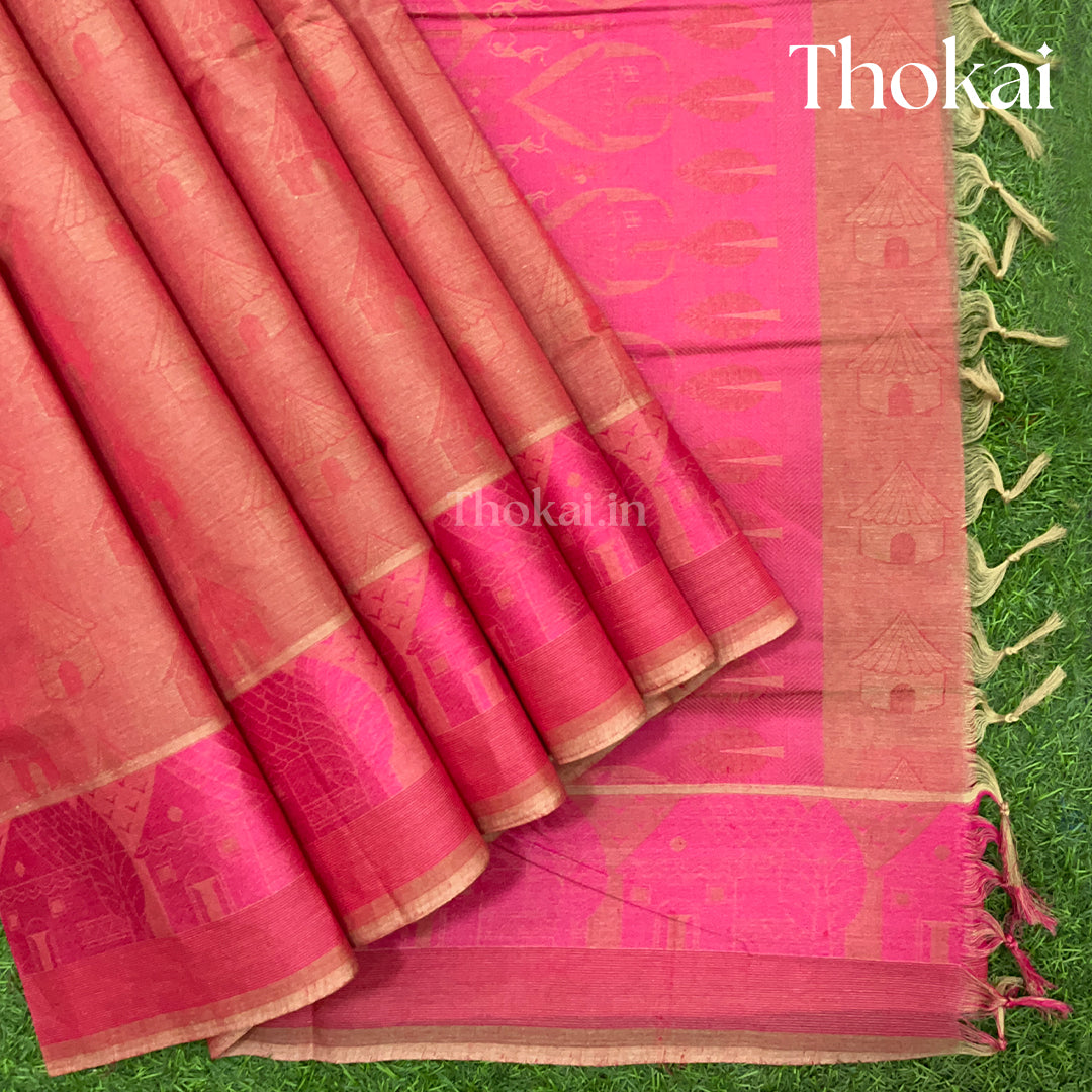 Light red and pink shade pure rich cotton saree