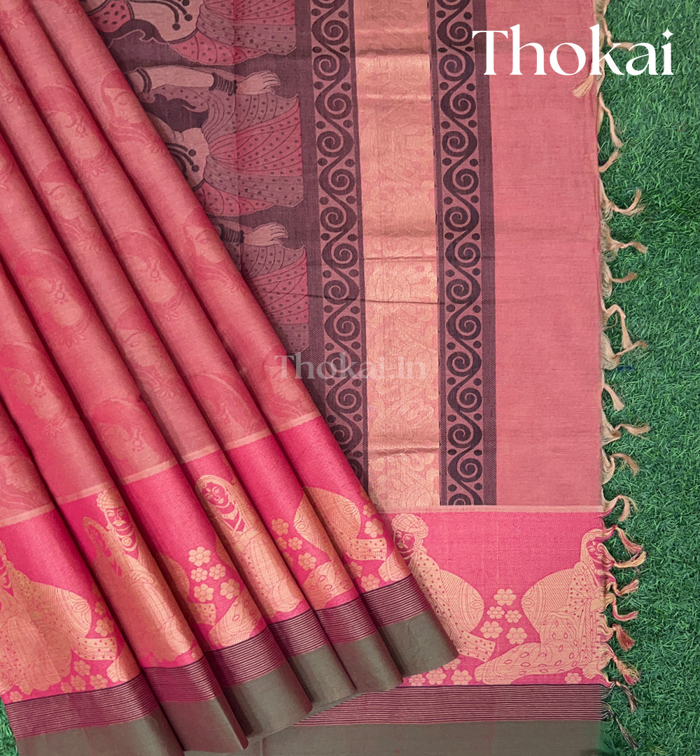 Pink and red shade pure rich cotton saree