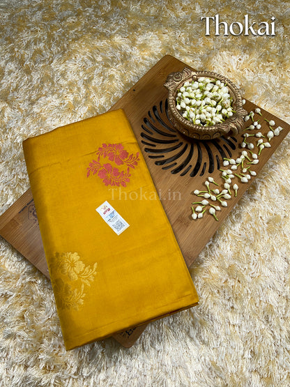 Mustard yellow kanchipuram pure soft silk saree