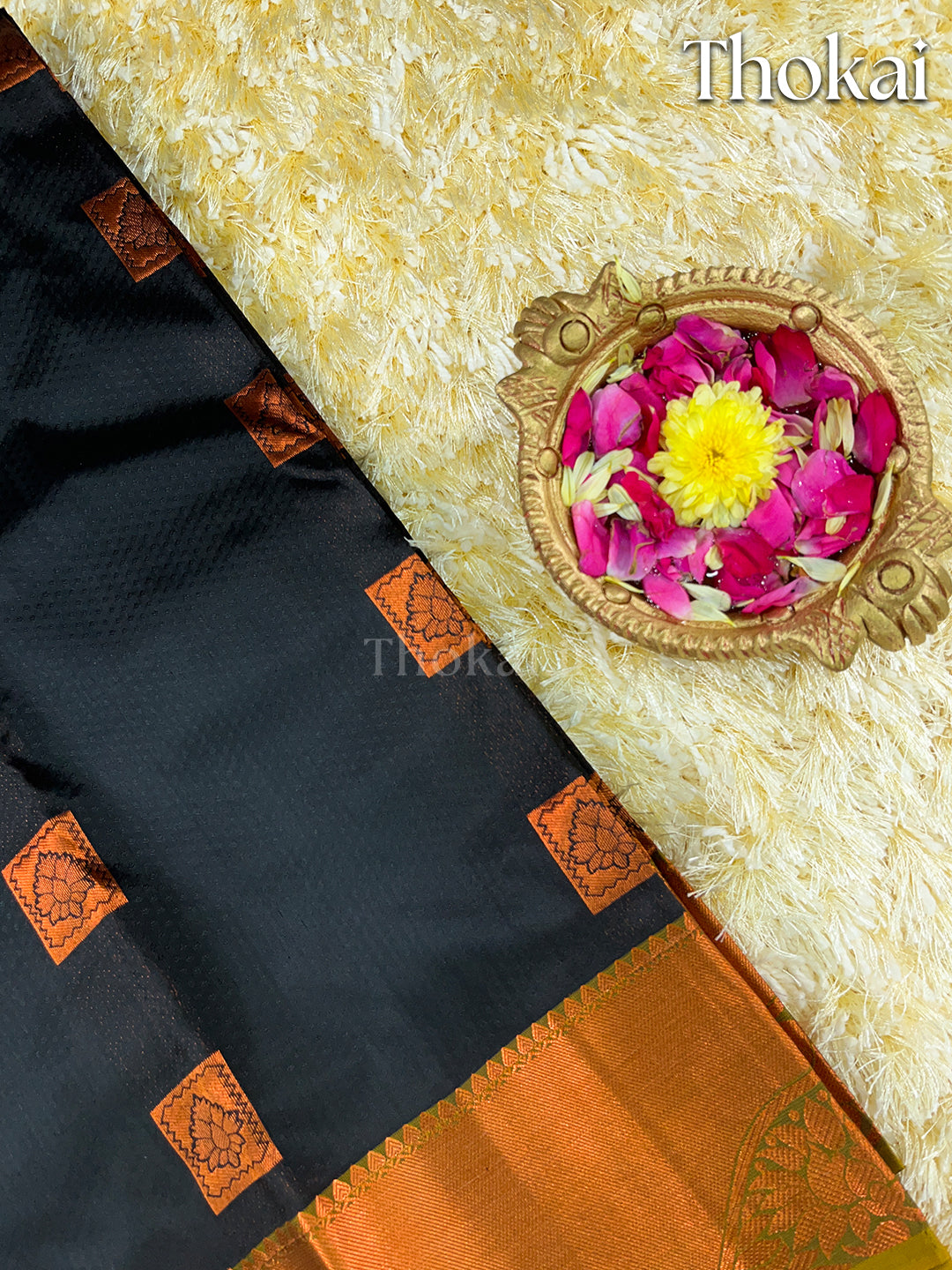 Black kanchipuram pure silk saree