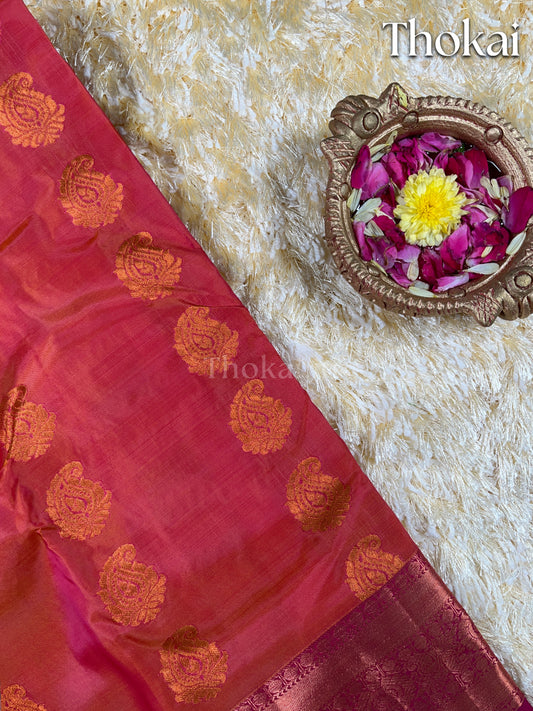 Dual color of red kanchipuram pure silk saree