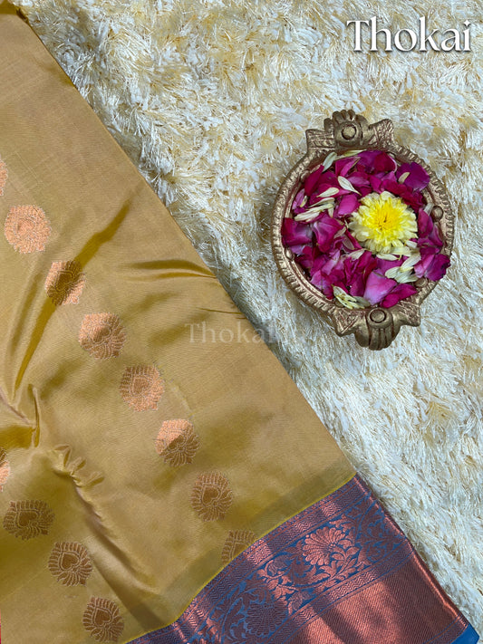 Dual color of sandal kanchipuram pure silk saree