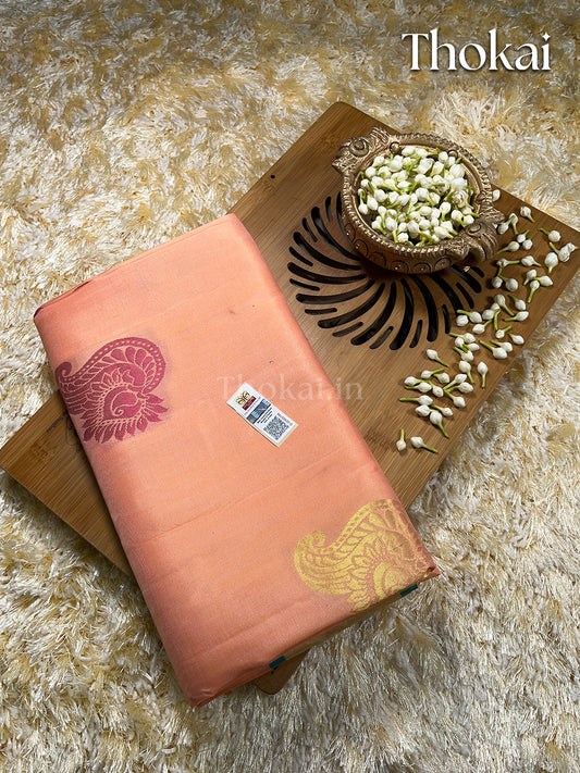 Peach kanchipuram pure soft silk saree