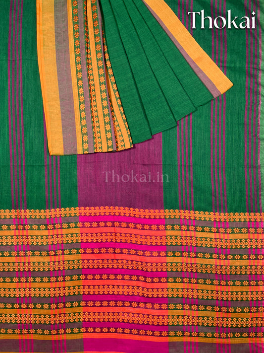 Green and orange begumpuri cotton saree