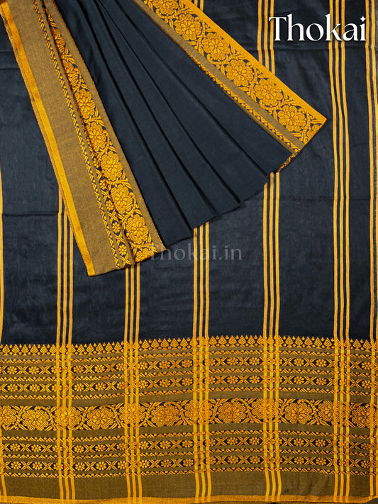 Black and yellow begumpuri cotton saree
