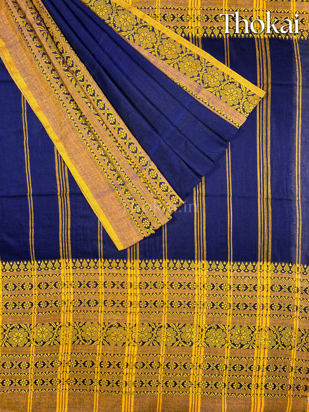 Blue and yellow begumpuri cotton saree