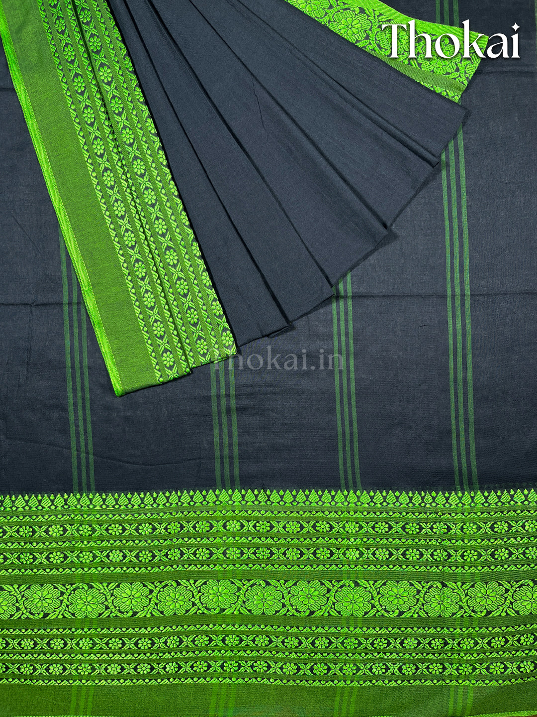 Black and green begumpuri cotton saree