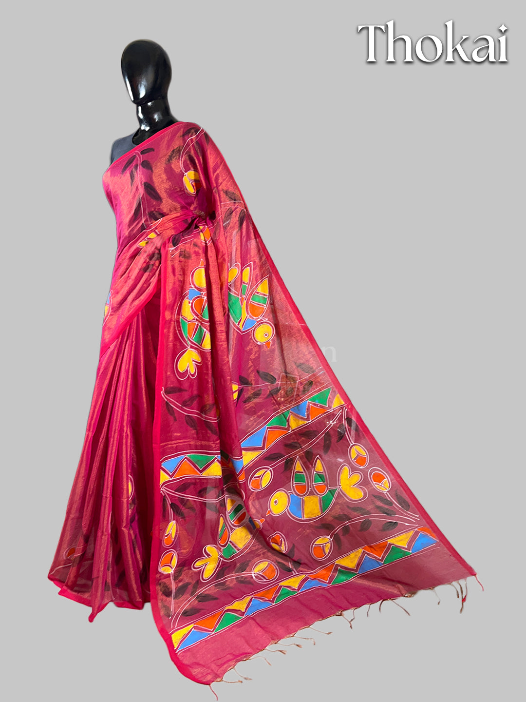 Tomato red hand painted saree