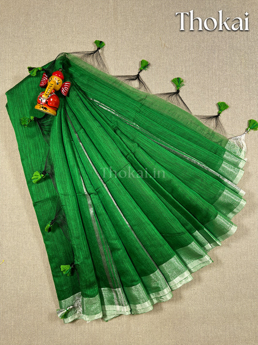 Green cotton linen saree