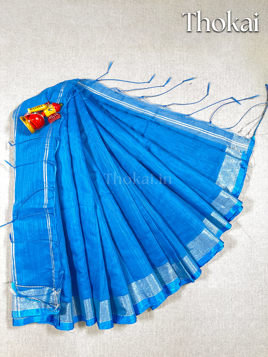 Blue cotton linen saree