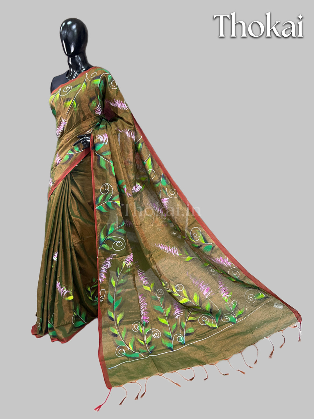 Brown hand painted saree