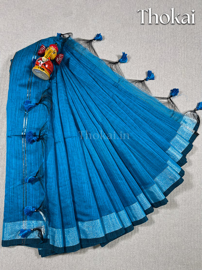 Blue cotton linen saree