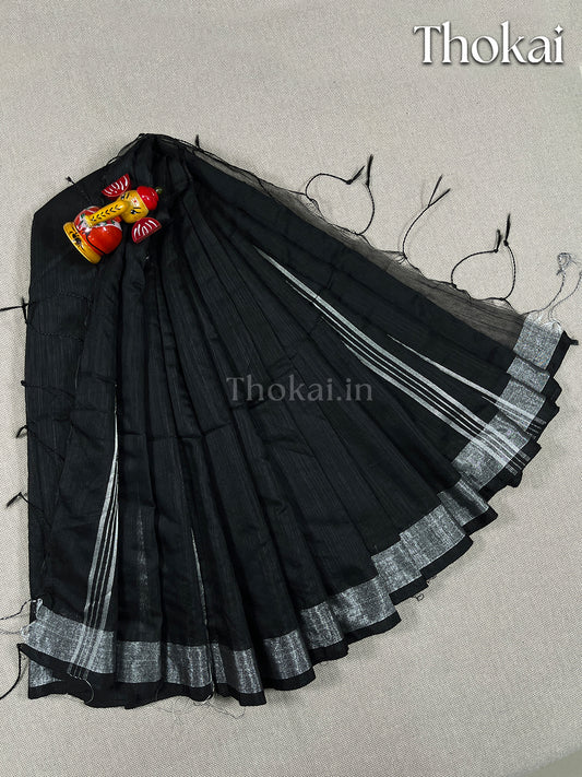 Black cotton linen saree