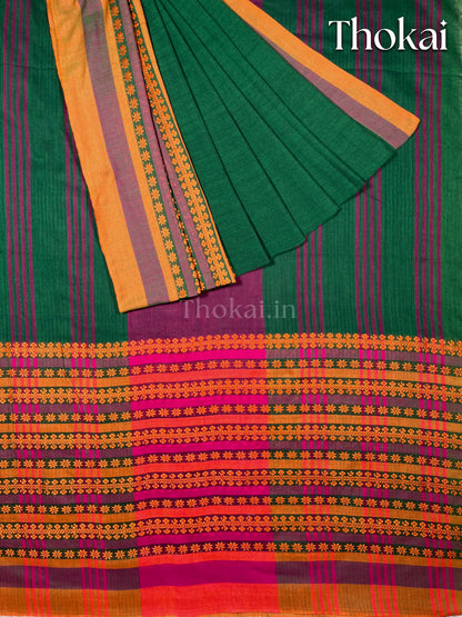 Green and mustard yellow begumpuri cotton saree