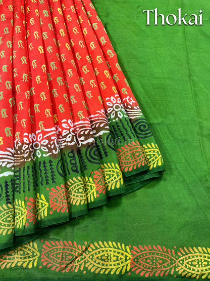 Orange semi dupion silk saree