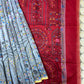 Grey and red madhubaani printed silk cotton saree