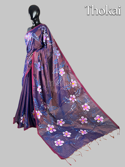 Purple hand painted saree
