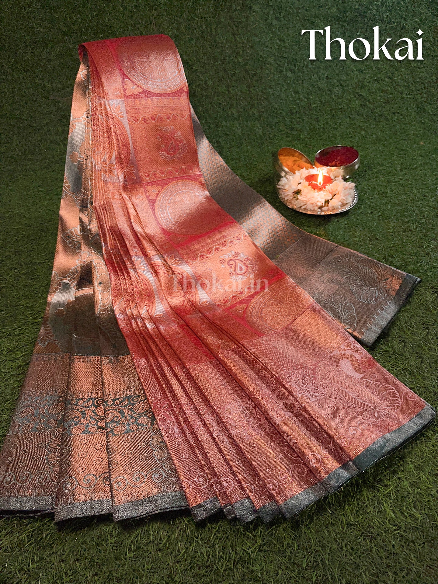 Red tissue silk saree