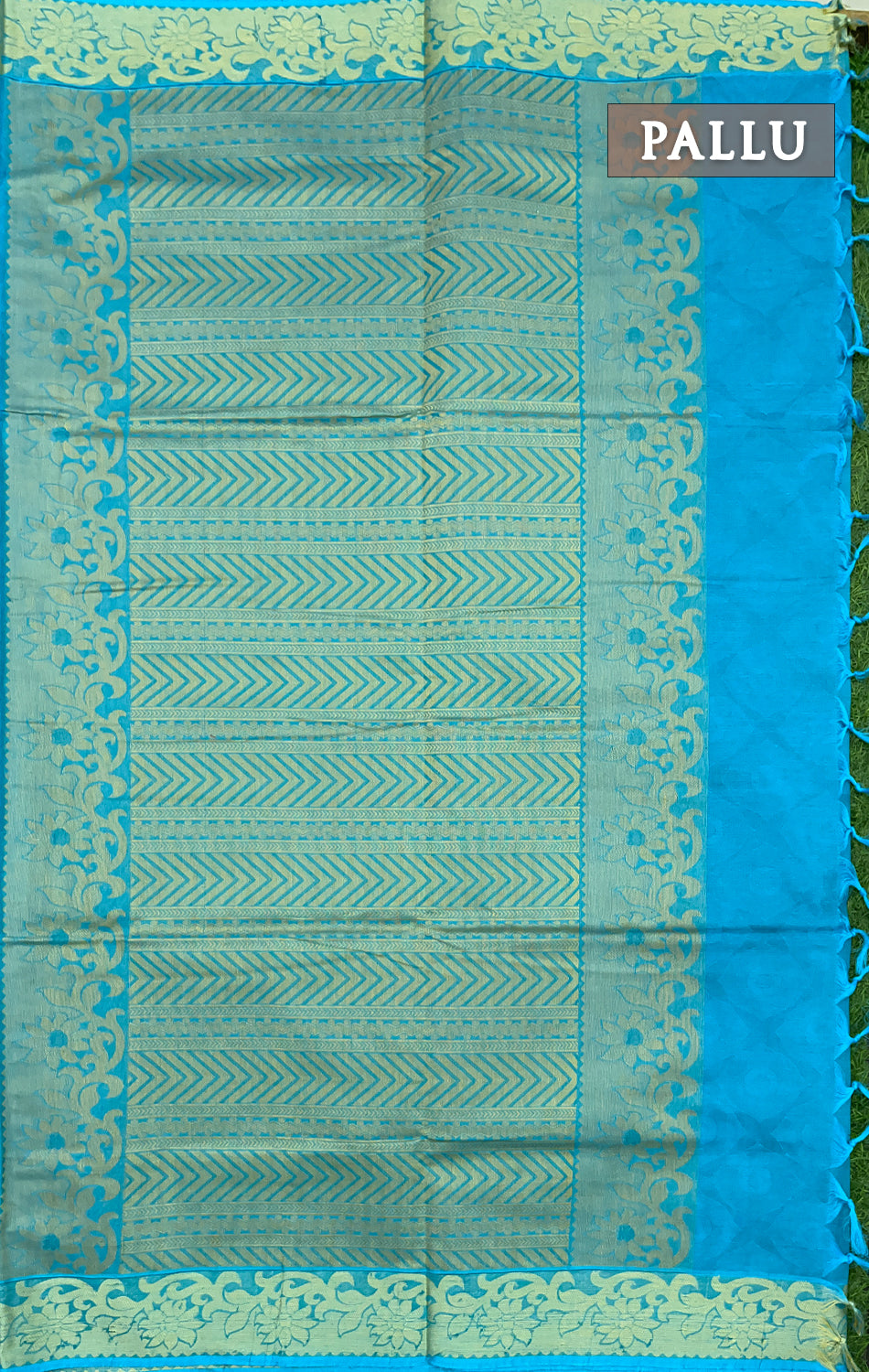CS blue and gold shade pure rich cotton saree