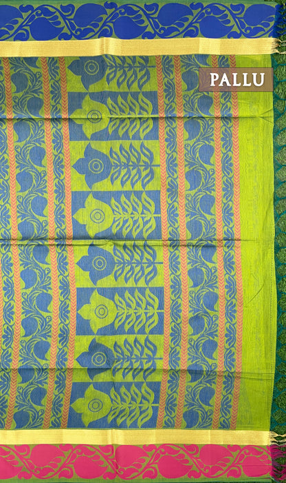 Green chanderi silk cotton saree