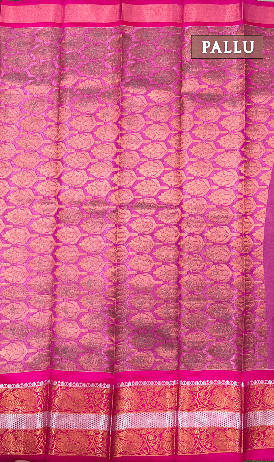 Green and pink tissue semi silk saree