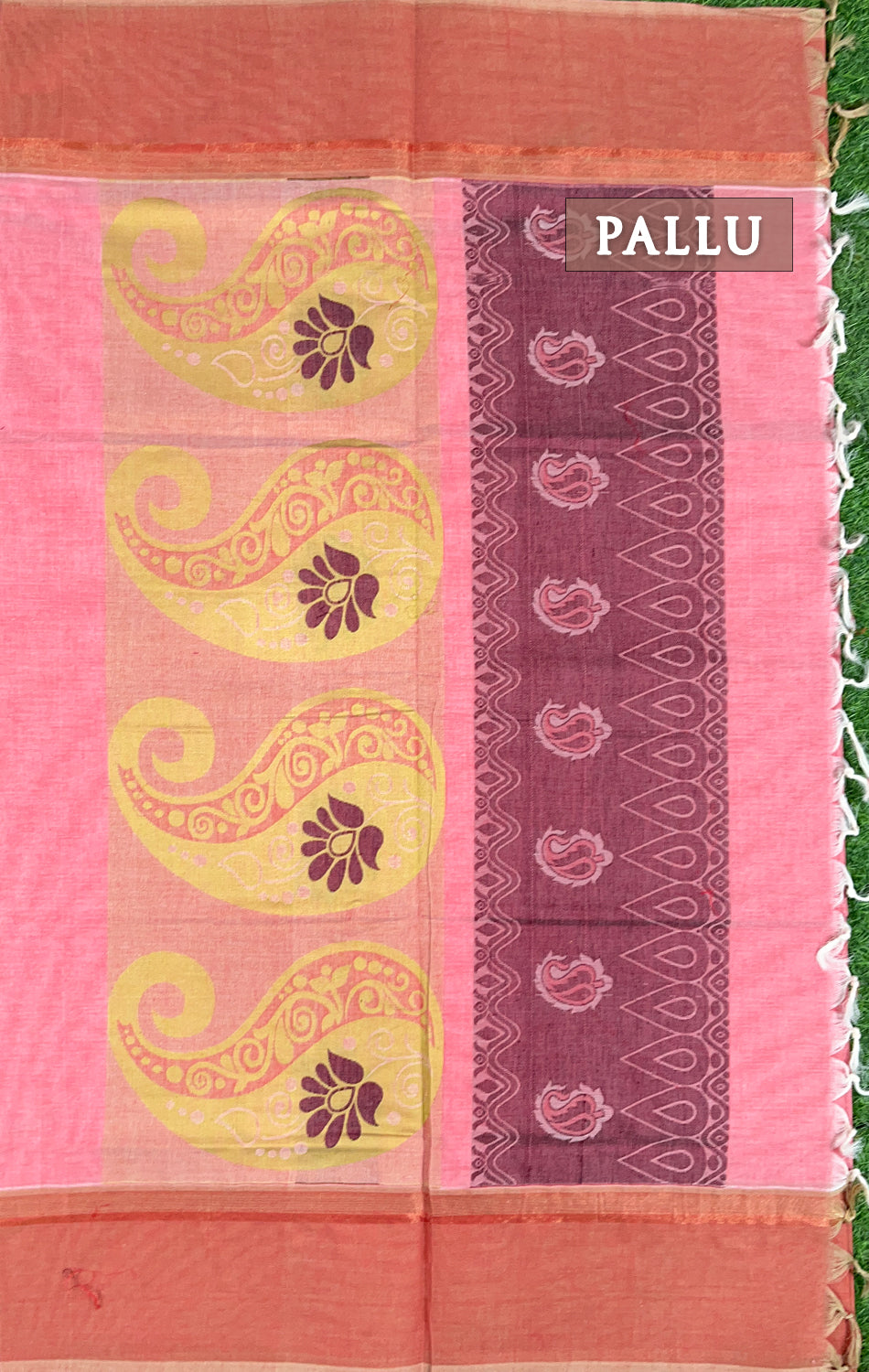 Pink & brown pure rich cotton saree