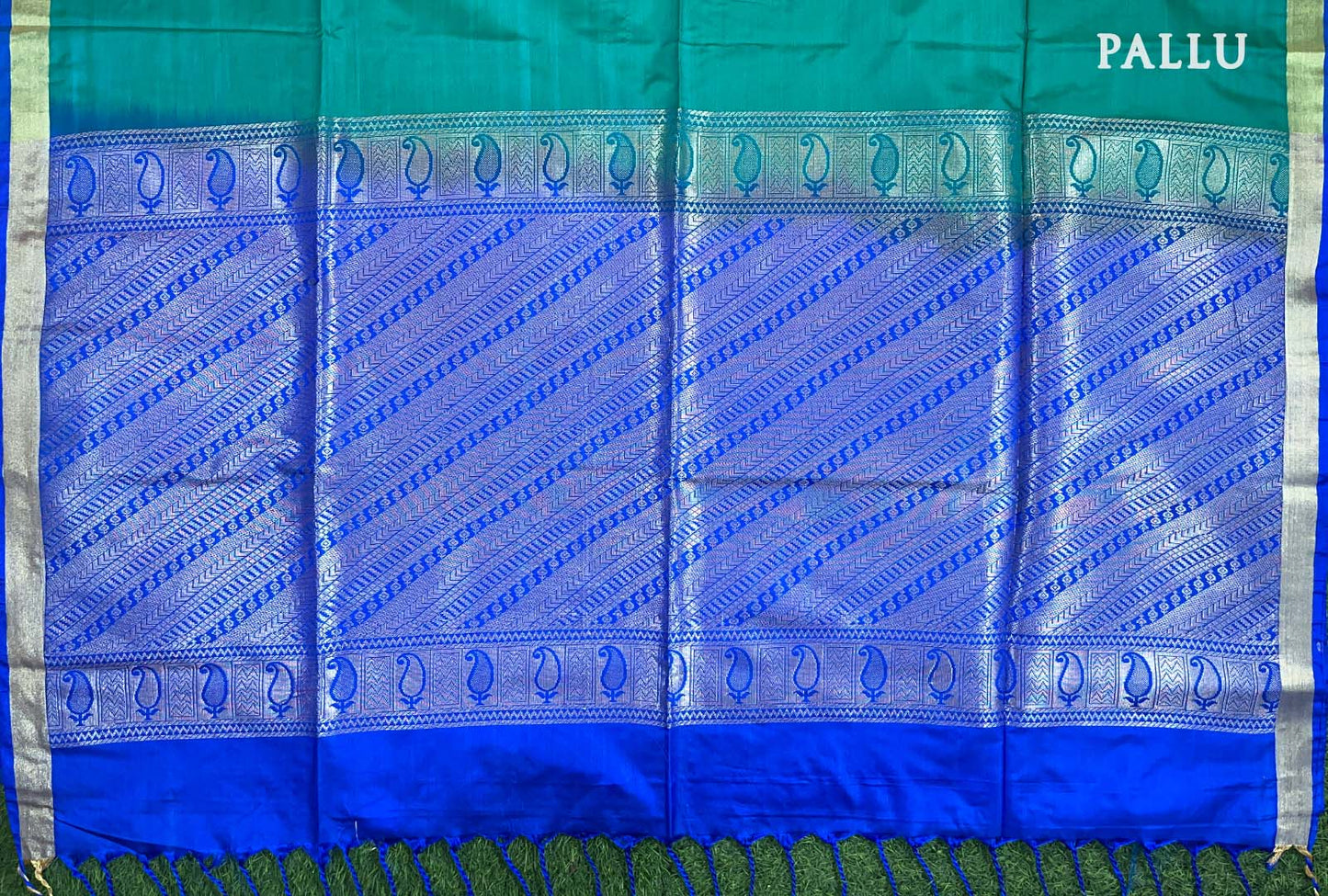 Green with Blue Kanchipuram semi soft silk saree
