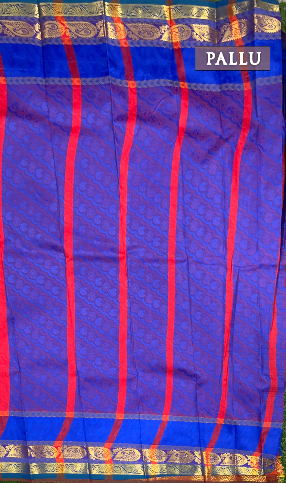 Dark pink and royal blue semi silk saree
