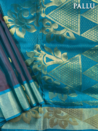 Dual color of maroon and turquoise kanchipuram pure soft silk saree