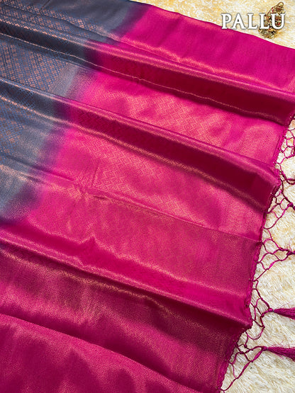 Ink blue and pink banaras soft silk saree