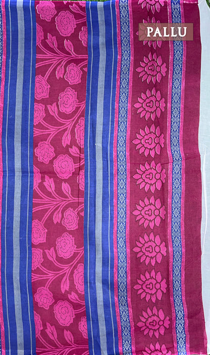 Beet red printed cotton saree